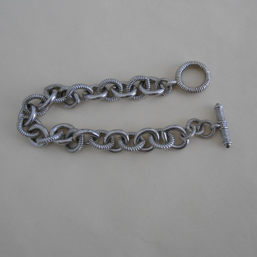 Judith Ripka Sterling Silver Toggle Link 10mm Bracelet Size 8.5” EUC